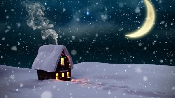 冬天的风景上飘扬着雪的动画 圣诞节传统和数字制作的视频庆祝概念 — 图库视频影像
