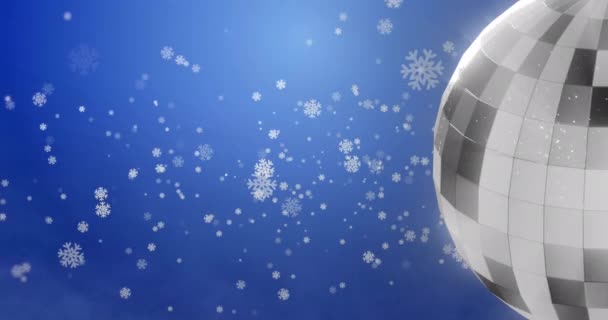 Анімація Сніжинок Диско Синьому Фоні Новий Рік Традиція Зима Концепція — стокове відео