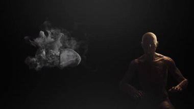 Siyah arka plan dumanlı zombi animasyonu. Korku, korku ve cadılar bayramı konsepti dijital olarak oluşturulmuş video.