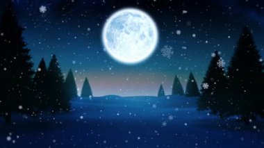 Gece boyunca kar taneleri ve Noel Baba kızağı animasyonu. Noel, gelenek, kış ve kutlama konsepti dijital olarak oluşturulmuş video.
