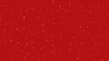 Kırmızı arkaplanda yağan kar animasyonu. Noel, kış, gelenek ve kutlama konsepti dijital olarak oluşturulmuş video.
