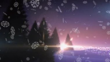 Noel 'de kar yağışının ve kış manzarasında hafif noktaların canlandırılması. Noel, gelenek ve kutlama konsepti dijital olarak oluşturuldu.