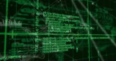 Siyah arkaplanda bağlantılar ve veri işleme animasyonları. Ağ, veri işleme ve teknoloji konsepti dijital olarak oluşturuldu.