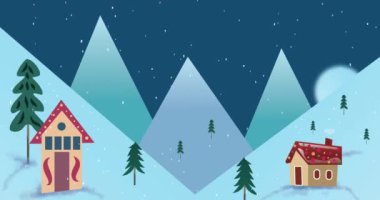 Kış manzarasına yağan karın animasyonu. Noel, gelenek ve kutlama konsepti dijital olarak oluşturuldu.