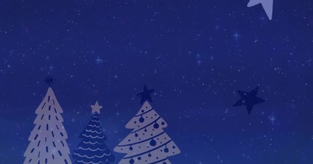 Animazione Del Paesaggio Invernale Sfondo Blu Scuro Natale Tradizione Celebrazione — Video Stock