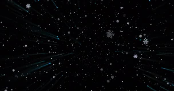 Siyah Arka Planda Hareket Eden Kar Tanelerinin Işıkların Animasyonu Noel — Stok video