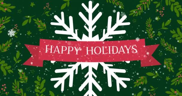 Animatie Van Sneeuwvlokken Tijdens Een Gelukkige Vakantie Dennenboom Kerst Traditie — Stockvideo