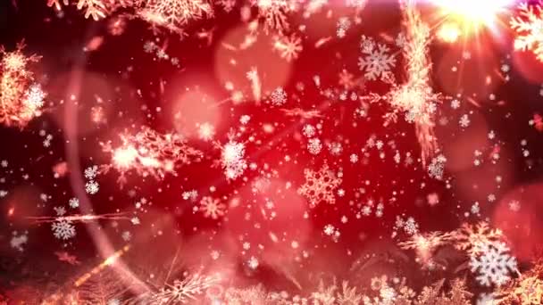 在红色背景上的雪花和灯光的动画 圣诞节 冬季和庆祝概念数字制作的录像 — 图库视频影像