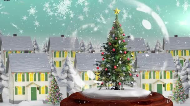 クリスマスツリーと冬の風景とクリスマスの雪の地球上に落ちる雪のアニメーション クリスマスの伝統とお祝いのコンセプトデジタル生成ビデオ — ストック動画