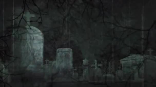 Animation Von Ästen Über Dem Friedhof Der Nacht Horror Schrecken — Stockvideo