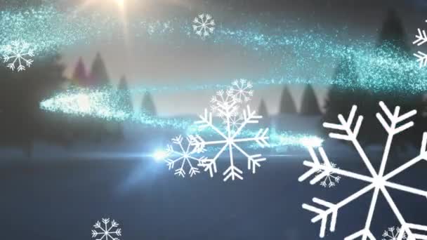 圣诞节降雪的动画和冬季风景上的亮点 圣诞节 传统和庆祝概念数字制作的视频 — 图库视频影像