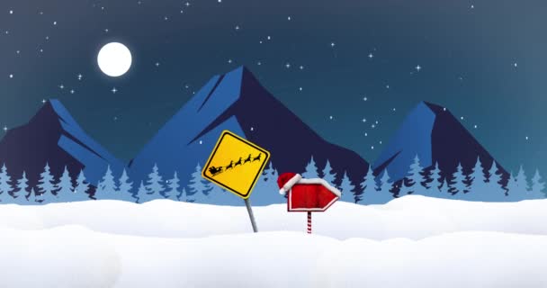 クリスマスに道路の歌や冬の風景に落ちる雪のアニメーション クリスマス お祝いのコンセプトデジタル生成ビデオ — ストック動画