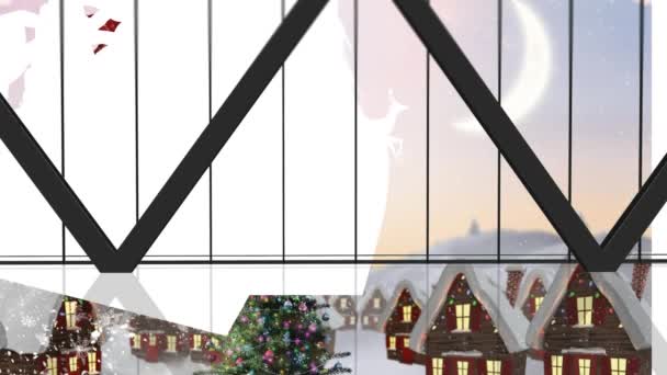 Анімація Санта Клауса Трохи Над Зимовим Містом Різдво Традиції Концепція — стокове відео