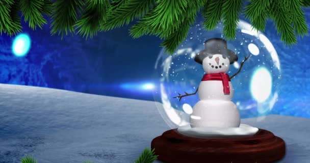 Animacja Świątecznej Kuli Śnieżnej Nad Plamami Boże Narodzenie Tradycja Koncepcja — Wideo stockowe