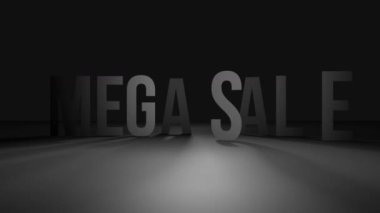Siyah arka planda beyaz mega satış metninin animasyonu. perakende ve alışveriş konsepti dijital olarak oluşturulmuş video.