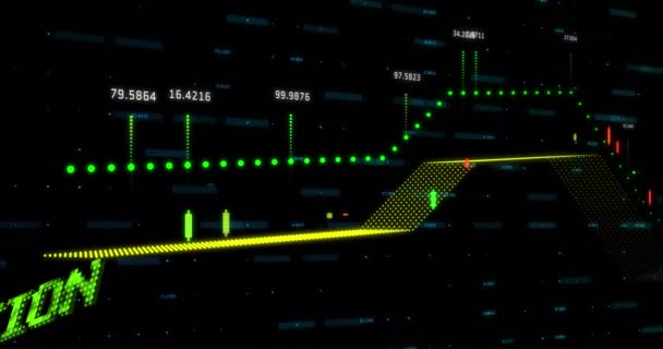 Animace Stagflačního Textu Zeleně Nad Zpracovávanými Daty Grafu Globální Ekonomika — Stock video