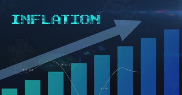 データを処理するチャート上の矢印とグラフと青でインフレテキストのアニメーション グローバルビジネス経済 インフレとデジタル通信の概念デジタル生成されたビデオ — ストック動画