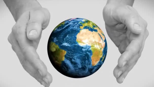 Generado Digitalmente Manos Sosteniendo Tierra Sobre Fondo Gris — Vídeo de stock