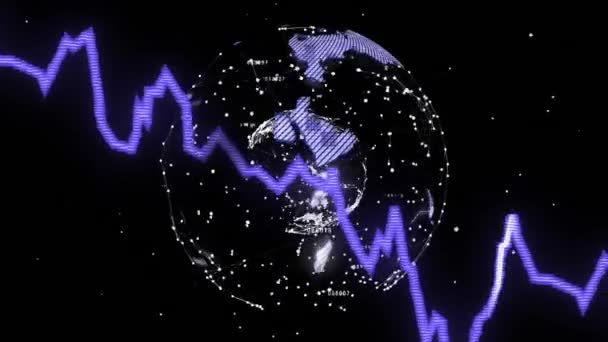 Animace Modrého Grafu Přes Globální Síť Zpracování Dat Černém Pozadí — Stock video