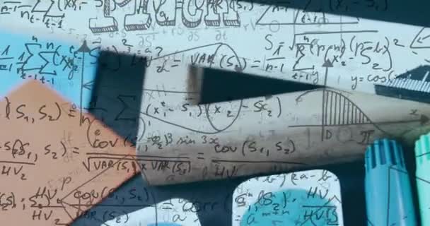 Animering Matematiska Ekvationer Över Skolämnen Globalt Utbildningskoncept Och Digitalt Gränssnitt — Stockvideo