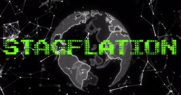 地球上の緑の中での停滞テキストのアニメーションや通信ネットワーク グローバルビジネス経済 インフレとデジタル通信の概念デジタル生成されたビデオ — ストック動画