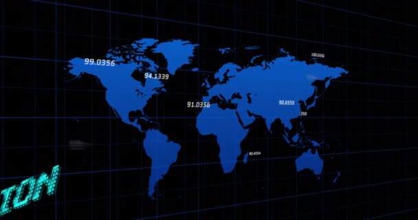 Animazione Del Testo Inflazione Blu Mappa Del Mondo Blu Dati — Video Stock