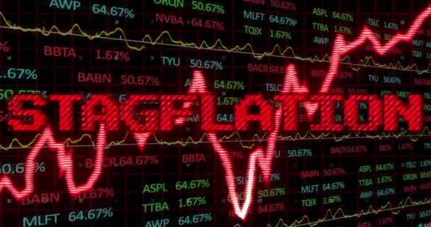 Анимация Стагфляционного Текста Красным Графике Обработка Финансовых Данных Глобальная Бизнес — стоковое видео