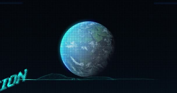 Animace Stagflace Textu Modré Přes Zeměkouli Grafu Zpracování Dat Globální — Stock video