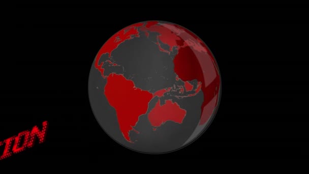 Animace Textu Stagflace Červeně Rotujícím Glóbu Černém Pozadí Globální Ekonomika — Stock video