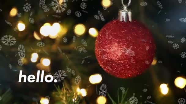 Animazione Ciao Sopra Fiocchi Neve Bauble Natale Comunicazione Inverno Natale — Video Stock