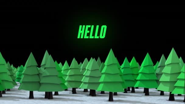 Animazione Ciao Sopra Abeti Sfondo Nero Comunicazione Inverno Natale Tecnologia — Video Stock