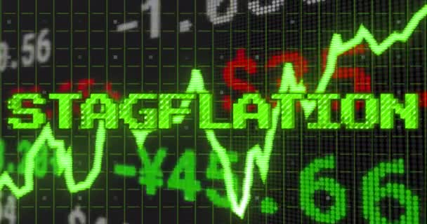 Animación Texto Estanflación Verde Sobre Gráfico Procesamiento Datos Financieros Economía — Vídeo de stock