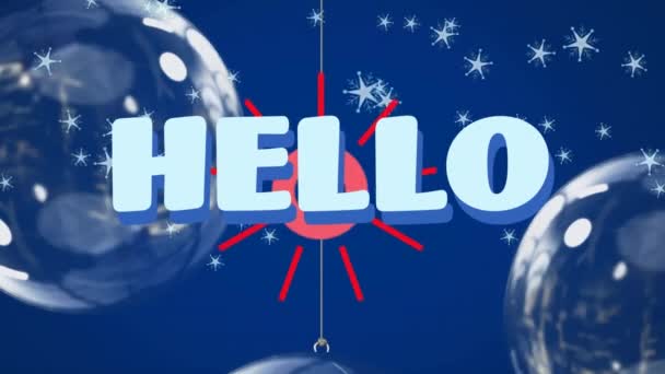 Animación Hola Sobre Estrellas Adornos Navideños Sobre Fondo Azul Comunicación — Vídeos de Stock