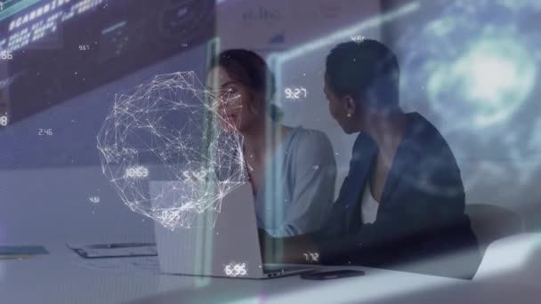 Animation Network Processing Data Diverse Businesswomen Talking Office Global Communication — Stock Video