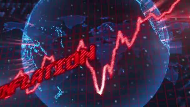 Animazione Del Testo Dell Inflazione Rosso Grafico Globo Incandescente Economia — Video Stock