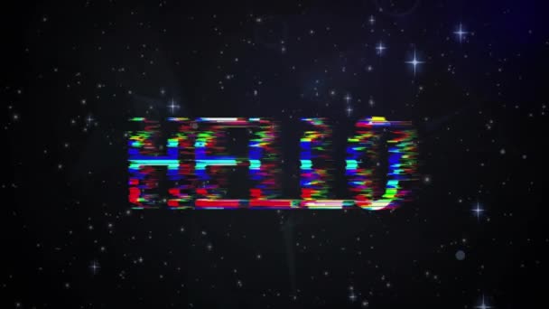 Animación Hola Sobre Estrellas Fondo Negro Comunicación Invierno Navidad Tecnología — Vídeos de Stock
