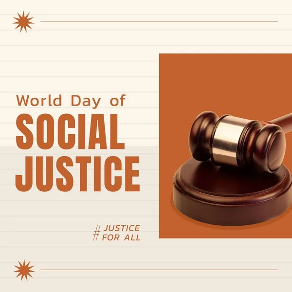 Composition of world day for social justice text over gavel. World day for social justice and celebration concept digitally generated image.