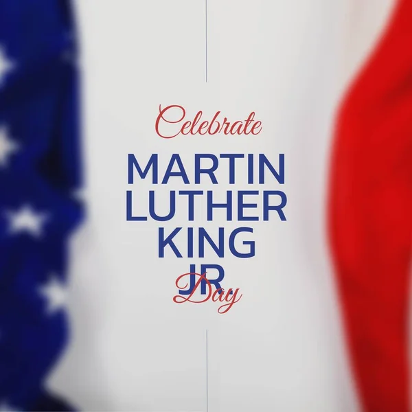 Composition of celebrate martin luther king jr day text over flag of usa. Martin luther king day and celebration concept digitally generated image.