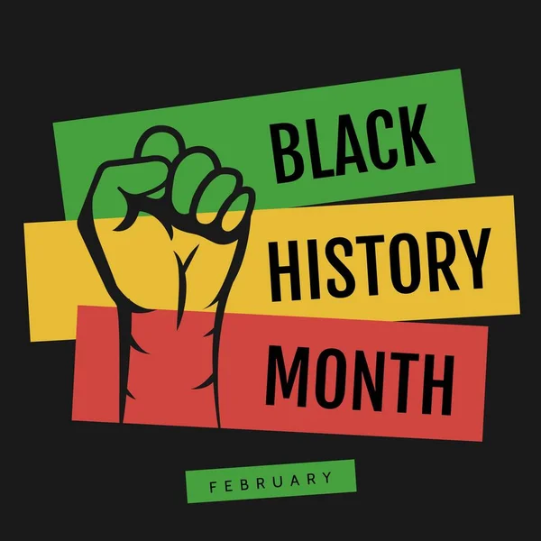 Composition of black history month text over fist. Black history month and celebration concept digitally generated image.