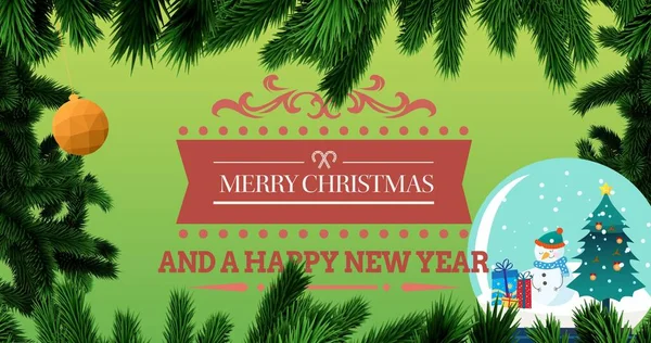 Vector Image Christmas New Year Greeting Snow Globe Pine Needles — Stock Photo, Image