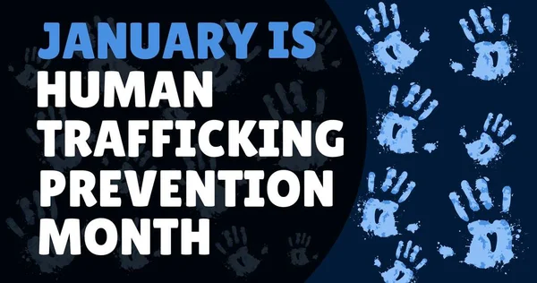 Illustration January Human Trafficking Prevention Month Text Multiple Handsprints Vector — Stock Photo, Image