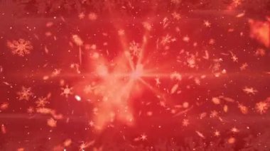 Kar yağışının animasyonu ve kırmızı arka planda ışıklar. parti ve kutlama konsepti dijital olarak oluşturulmuş video.