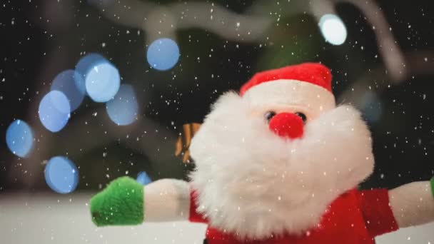 Animazione Della Neve Che Cade Sopra Bambola Natale Babbo Natale — Video Stock
