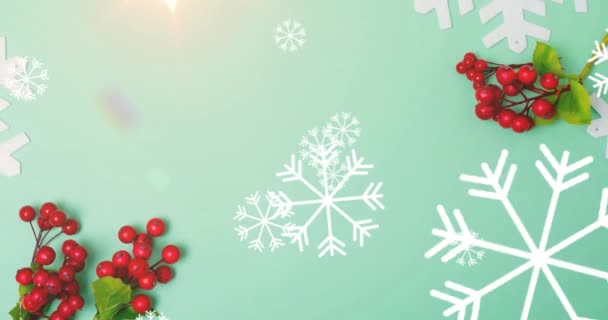 Animación Nieve Cayendo Santo Sobre Fondo Azul Navidad Invierno Tradición — Vídeo de stock