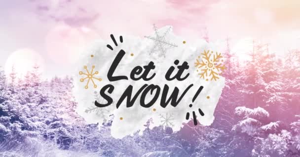 クリスマスにモミの木の上に雪のテキストを聞かせのアニメーション クリスマス お祝いのコンセプトをデジタルで — ストック動画