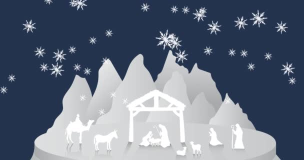 Animace Tří Králů Den Přes Padající Sníh Nativity Scény Vánoční — Stock video