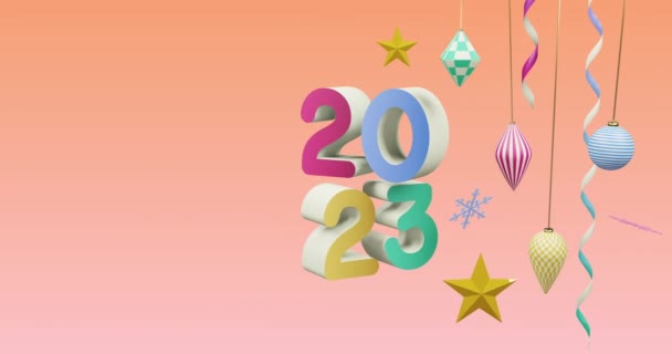 Animação 2023 Número Sobre Ano Novo Decorações Natal Fundo Rosa — Vídeo de Stock