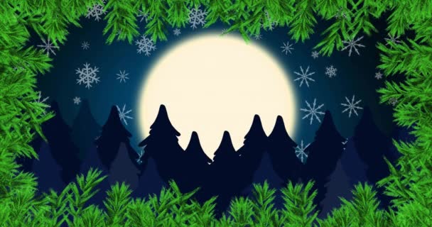 Cerkiew Bożonarodzeniowy Tekst Sztandar Przeciw Zimowy Pejzaż Nocny Niebo Prawosławne — Wideo stockowe
