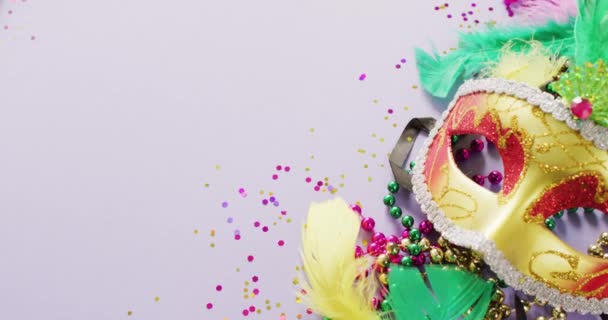 Video Carnival Masquerade Mask Feathers Confetti Mardi Gras Beads Copy — Stock Video