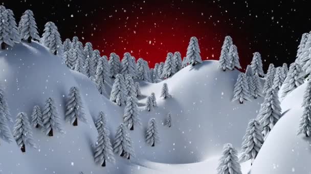 Animatie Van Sneeuw Die Het Uitzicht Van Het Winterbos Valt — Stockvideo